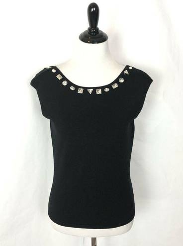 Chetta B  Evening Womens Black Rhinestone Blouse Sleeveless‎ Formal Size Small