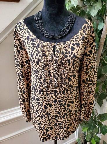 Brooks Karen  Women's Brown Rayon Round Neck Long Sleeve Pullover Top Blouse 2X