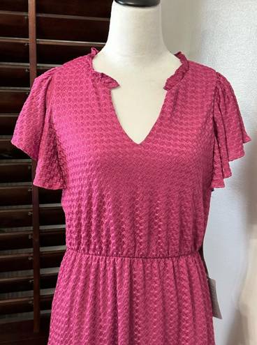 London Times  Womens Tiered A Line Dress Pink Stretch V Neck Cap Sleeve M New