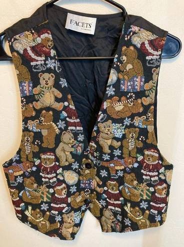 American Vintage Facets 90s Vintage Teddy Bear Tapestry Christmas Vest Size XL