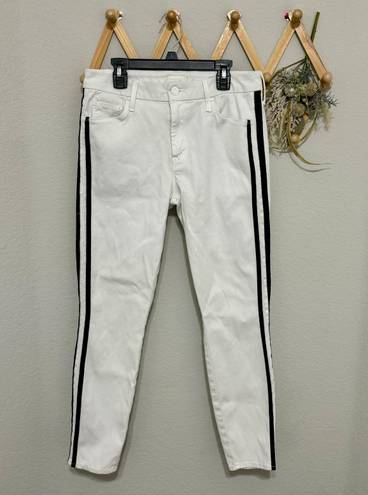 MOTHER Denim White Blue Striped The Looker Ankle Jeans 29