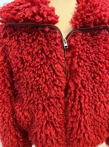 American Eagle  Outfitters Full Zip Jacket Small Lined Red Sherpa Bomber Teddy