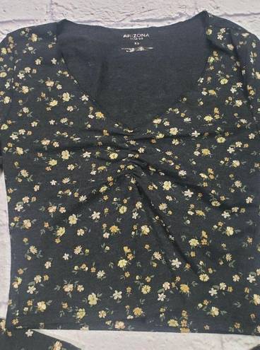 Krass&co Arizona Jean  Jrs Size XS Charcoal Greyyellow Floral Long Sleeve Cropped Top