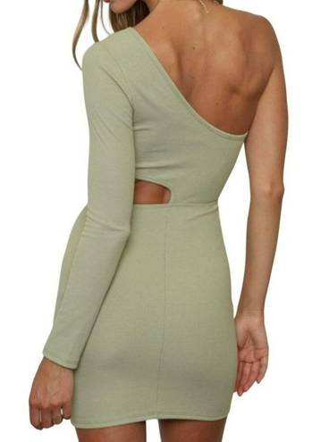 Blue Blush  One Shoulder Cutout Mini Dress Olive Green Size Large NWT