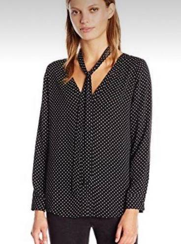 Rebecca Minkoff  Polka Dot Deep V Neck Tie Long Sleeve Blouse Black White Small