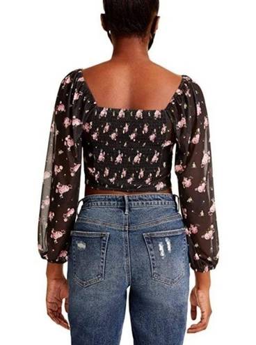 Madden Girl   Floral-Print Peasant Top With Mask, Black Ruched Size XXL NWT