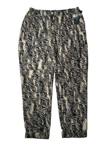 Apt. 9 NEW Womens  Tan Black Print Modern Fit Paper Bag Soft Elastic Waist Pants S