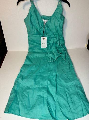 Reiss Esme Linen Side Tie MIDI Dress Aqua casual classic stylish  summer chic