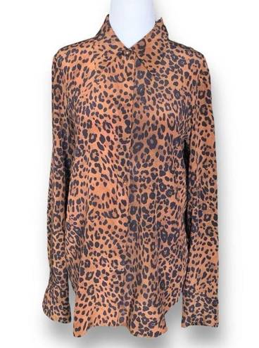 Lafayette 148  New York Diana Shirt Leopard Print Tie Front Long Sleeve Blouse