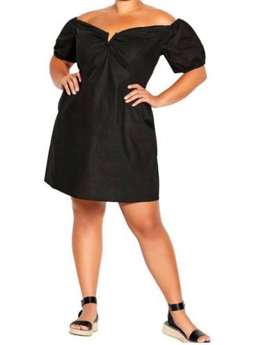 City Chic Sweet Paradise Puff Sleeve Off Shoulder Black Dress