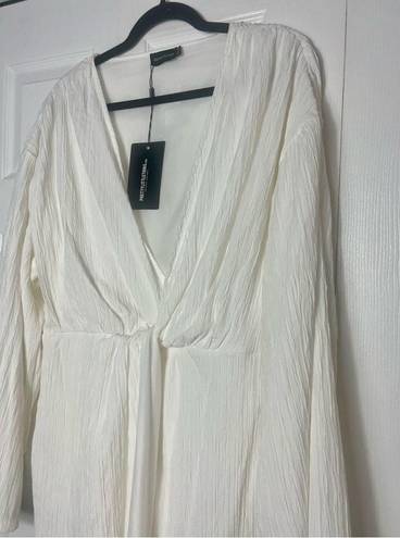 Pretty Little Thing  White Muslin Drape Detail Plunge Neckline Dress Size 14 XL