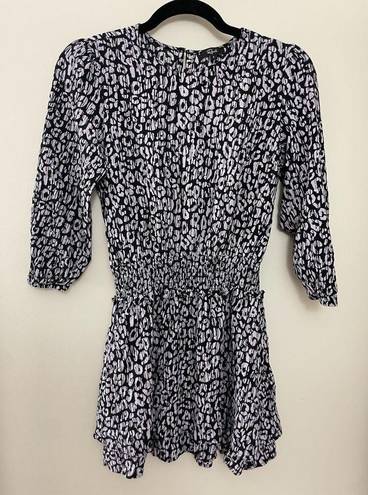 Rails  Inez Black and Purple Batik Cheetah Dress Smocked Waist Ruffle Dress S