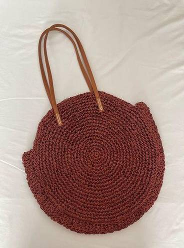 American Eagle  Straw Beach Bag Circular Rust Dark Red Large Tote Summer Spring