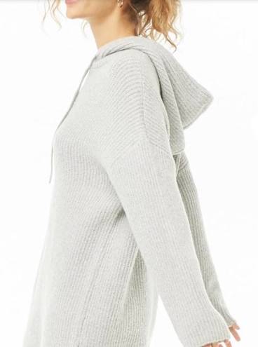 Forever 21 Hooded Sweater Hoodie Knit Mini Dress in Heather Grey