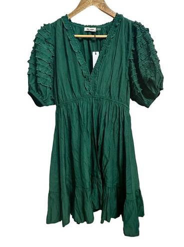 The Moon Day +  emerald green ruffle puff sleeve satin mini dress Small NEW