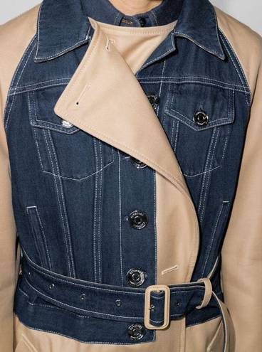 Burberry  Beige Paneled Cotton-Gabardine & Blue Denim Double-Breasted Trench Coat