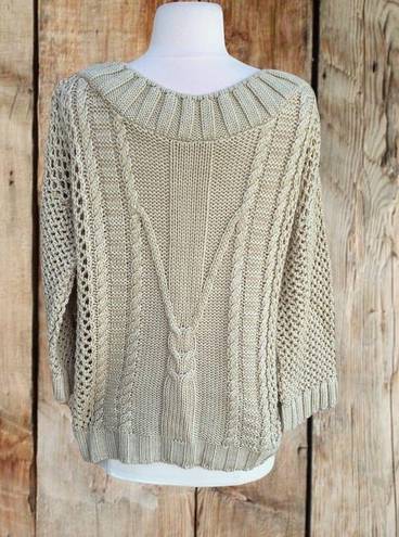 Alya  Francesca Sweater Light Tan Crochet Pullover Womens Fits S M New