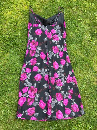 New York And Company Y2K  black and pink floral beaded midi dress