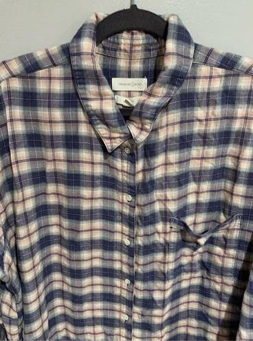 Treasure & Bond Plaid Flannel Button Down Shirt--Blu/Rd Rayon/Acr L/S 3XL Women’s