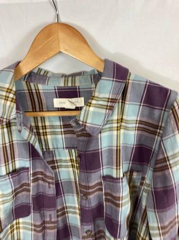 Treasure & Bond  Blue Purple Button Down Flannel Shirt Size small