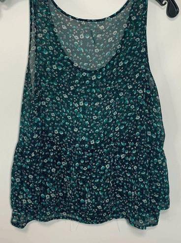 Kirra  Women's Sleeveless Ditsy Floral Scoop Neck Sheer Peplum Blue Top Size S