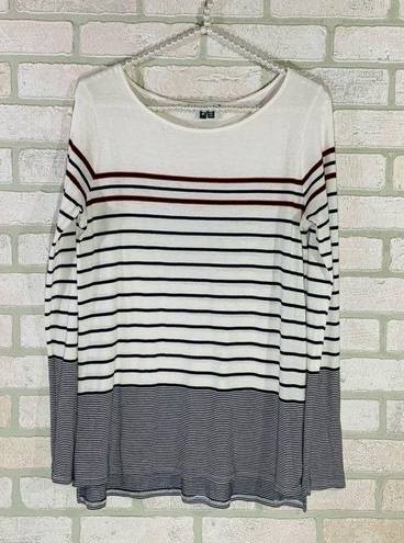 Vince  Multi Striped Long Sleeve Bateau Neck Tee Size M