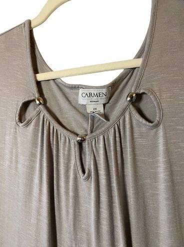 Carmen Marc Valvo  Blouse Women Size 2X Grey Short‎ Sleeve Shirt - flawed