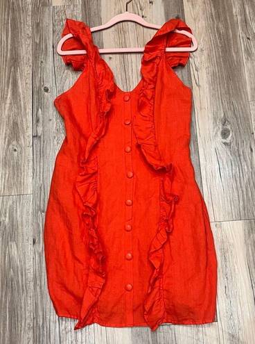 Karlie orange red  boutique dress button ruffle button front size Large