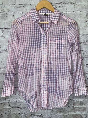 Pilcro  Anthropologie Pink Tie Dye Plaid Button Up Long Sleeve Women’s Shirt XXSP