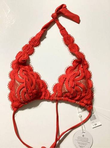 PilyQ New. /PQ red lace halter bikini top. Large. Retails $84