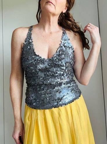 DKNY Y2K  Sik Sequin Tank Top Silver Size Small Disco Party Night out Metallic