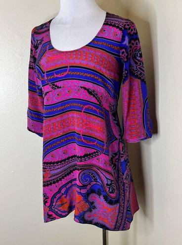 Tracy Reese Plenty by  100% Silk Tunic Mini Dress XS Purple Pink Scoop Neck Chic