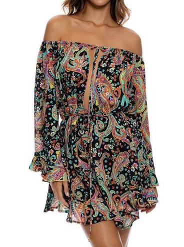 Luli Fama  Gypsy Off Shoulder Bell Sleeve Boho Paisley Floral Dress Size Small