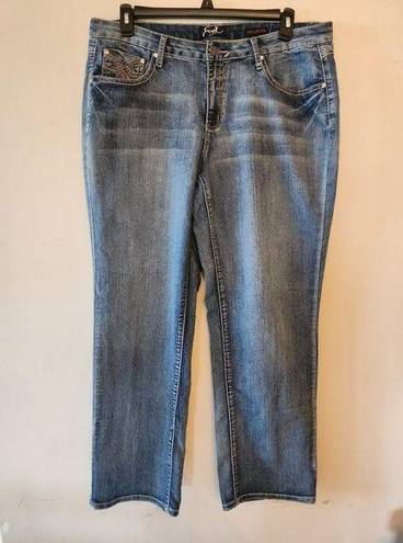 Earl Jean  Womens Jeans Straight Leg Blue Denim Stone Wash Jeweled Plus 16W