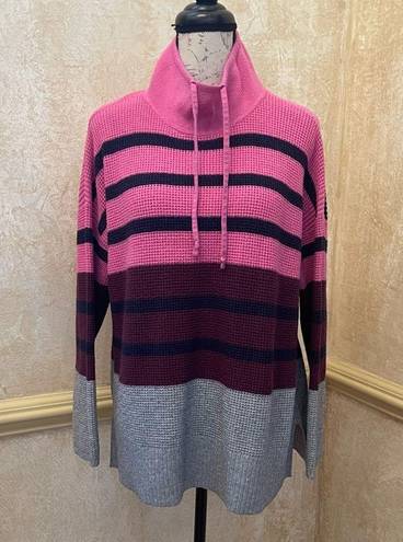 Lou & grey  Striped Wafflestitch Turtleneck Sweater pink gray Sz XL