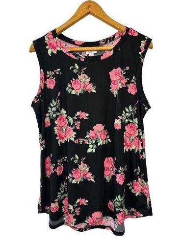 LuLaRoe  Black & Pink Floral Print Sleeveless Summer Swing Tank Size Large