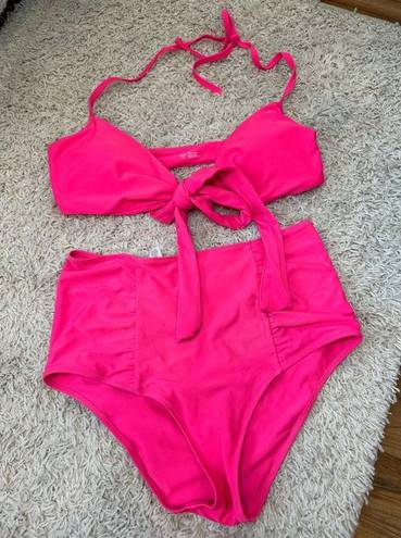 Aerie  Hot Pink Bikini Size Large Top is front bow tie