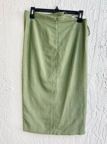 LIONESS  Fazio Side Cutout Mid Rise Straight Fit Midi Skirt Khaki Green Womens XS