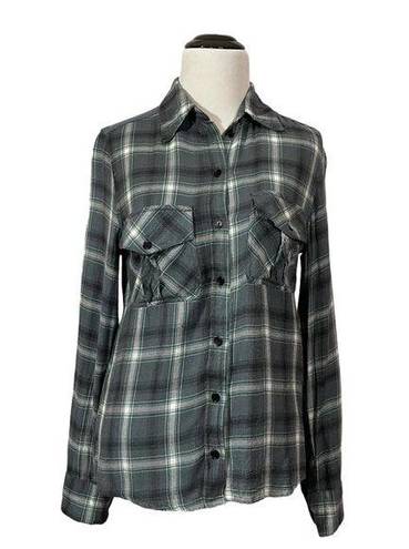 Zadig & Voltaire  Talmi Skull Embellished Plaid Button Down Top - Blue/Gray - XS