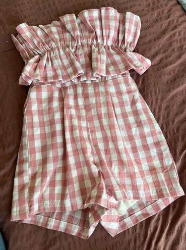 Entro  Gingham Pink & White Strapless Romper