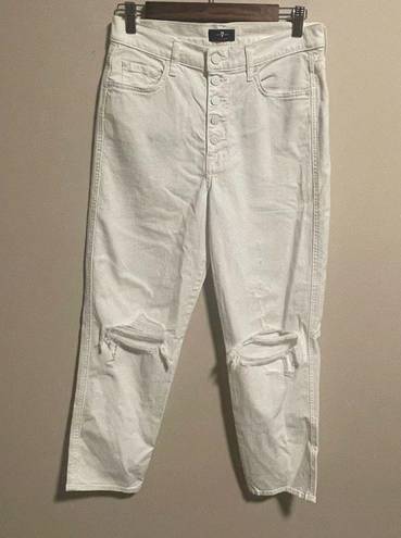 7 For All Mankind  High Waist Cropped White Straight Button Fly Jean Size 28