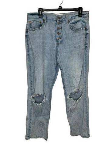 Pistola  Womens Jeans Charlie Straight Hi-Rise Button Fly Destroyed Knee Blue 30