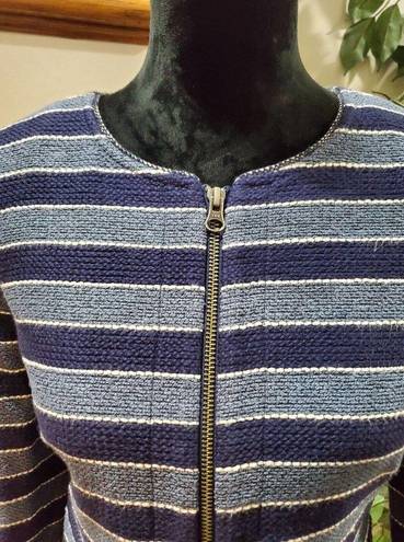 The Loft  Women's Blue Striped Cotton Long Sleeve Full Zip Front Casual Jacket Size 6