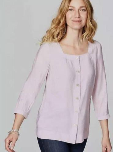 J.Jill NEW  Pale Orchid Square-Neck Button Down 3/4 Sleeve Pleated Blouse