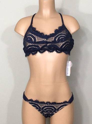 PilyQ  navy nautica lace teeny bikini set. M-teeny. New.