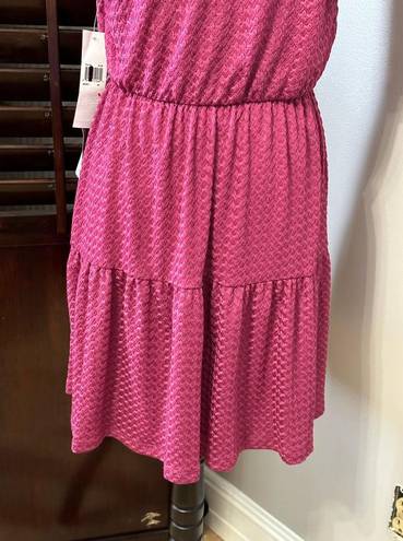 London Times  Womens Tiered A Line Dress Pink Stretch V Neck Cap Sleeve M New