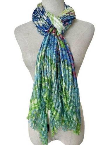 Cynthia Rowley   long green red crinkly scarf