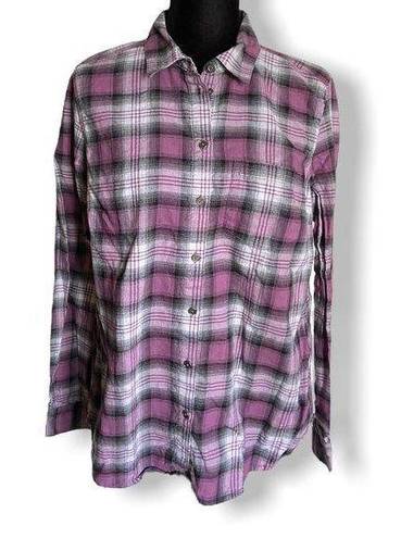 Krass&co G.H. Bass &  Womens Shirt Size M Purple Gray Black Plaid Flannel Split Back