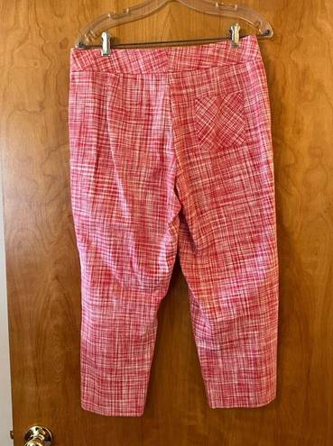 Talbots  Linen Cotton Blend Tapered Capri Pants Red White Petite Size 10 P 10P