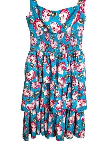 Betsey Johnson Floral Dress Ruffled Blue Pink Size 2 XS EUC